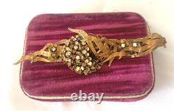 Vtg Amourelle Frank Hess Floral Trembler Clear & Black Stones Articulated Brooch