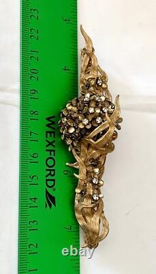 Vtg Amourelle Frank Hess Floral Trembler Clear & Black Stones Articulated Brooch