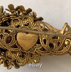 Vtg Amourelle Frank Hess Floral Trembler Clear & Black Stones Articulated Brooch