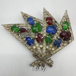 Vtg Antique Large Fruit Salad Brooch Pin Carved Stones DuJay Art Deco Estate