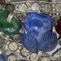 Vtg Antique Large Fruit Salad Brooch Pin Carved Stones DuJay Art Deco Estate