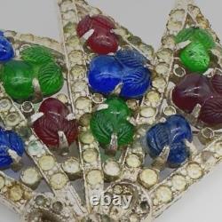 Vtg Antique Large Fruit Salad Brooch Pin Carved Stones DuJay Art Deco Estate