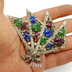 Vtg Antique Large Fruit Salad Brooch Pin Carved Stones DuJay Art Deco Estate