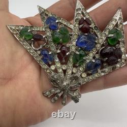 Vtg Antique Large Fruit Salad Brooch Pin Carved Stones DuJay Art Deco Estate