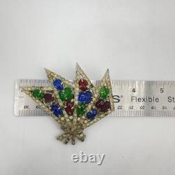 Vtg Antique Large Fruit Salad Brooch Pin Carved Stones DuJay Art Deco Estate