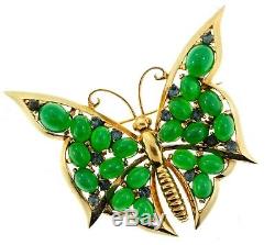 Vtg BOUCHER Butterfly Figural Rhinestone Emerald Green Cabochon Brooch Pin