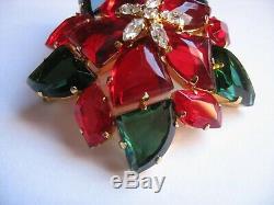 Vtg Beautiful 1962 C Dior Brooch Red Green Clear Christmas Pin For Ugly Sweater
