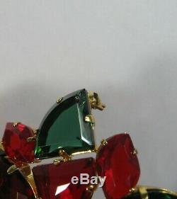 Vtg Beautiful 1962 C Dior Brooch Red Green Clear Christmas Pin For Ugly Sweater
