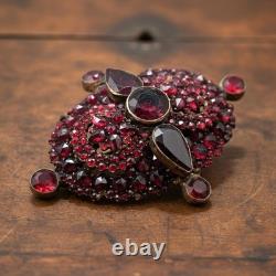 Vtg Bohemian Czech Garnet Brooch Deep Red Victorian Style Floral Cluster 2.5