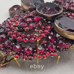 Vtg Bohemian Czech Garnet Brooch Deep Red Victorian Style Floral Cluster 2.5