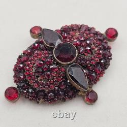Vtg Bohemian Czech Garnet Brooch Deep Red Victorian Style Floral Cluster 2.5