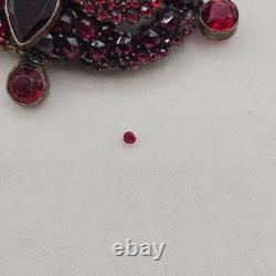 Vtg Bohemian Czech Garnet Brooch Deep Red Victorian Style Floral Cluster 2.5