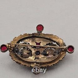 Vtg Bohemian Czech Garnet Brooch Deep Red Victorian Style Floral Cluster 2.5