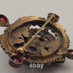 Vtg Bohemian Czech Garnet Brooch Deep Red Victorian Style Floral Cluster 2.5