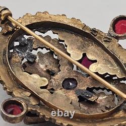 Vtg Bohemian Czech Garnet Brooch Deep Red Victorian Style Floral Cluster 2.5