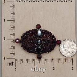 Vtg Bohemian Czech Garnet Brooch Deep Red Victorian Style Floral Cluster 2.5