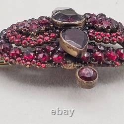 Vtg Bohemian Czech Garnet Brooch Deep Red Victorian Style Floral Cluster 2.5