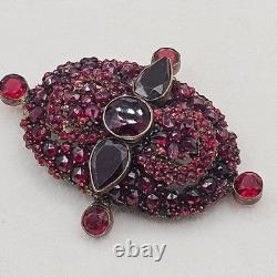 Vtg Bohemian Czech Garnet Brooch Deep Red Victorian Style Floral Cluster 2.5
