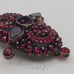 Vtg Bohemian Czech Garnet Brooch Deep Red Victorian Style Floral Cluster 2.5