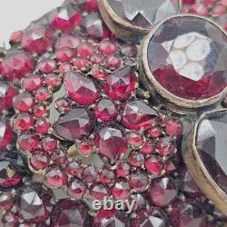 Vtg Bohemian Czech Garnet Brooch Deep Red Victorian Style Floral Cluster 2.5