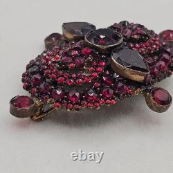 Vtg Bohemian Czech Garnet Brooch Deep Red Victorian Style Floral Cluster 2.5