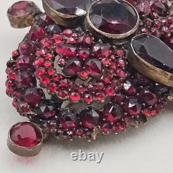 Vtg Bohemian Czech Garnet Brooch Deep Red Victorian Style Floral Cluster 2.5