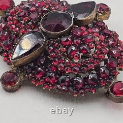 Vtg Bohemian Czech Garnet Brooch Deep Red Victorian Style Floral Cluster 2.5