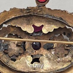 Vtg Bohemian Czech Garnet Brooch Deep Red Victorian Style Floral Cluster 2.5