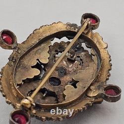 Vtg Bohemian Czech Garnet Brooch Deep Red Victorian Style Floral Cluster 2.5