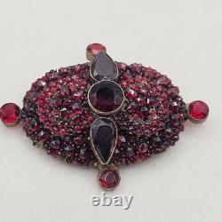 Vtg Bohemian Czech Garnet Brooch Deep Red Victorian Style Floral Cluster 2.5