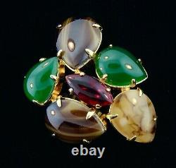 Vtg CHRISTIAN DIOR 1963 Germany Art Glass Cabochon Cluster Brooch Pin