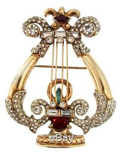 Vtg CORO Sterling Vermeil Rhinestone LYRE Harp Figural Brooch Pin BOOK ...