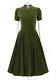 Vtg COUTURE c. 1950's Green Velvet Circle Skirt Party Dress with Rhinestone Brooch