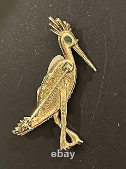 Vtg Ciner Brooch Bird Heron Pearl Clear Rhinestones Cabochon Signed Rare