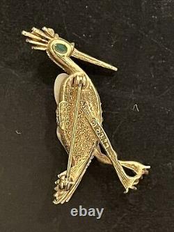 Vtg Ciner Brooch Bird Heron Pearl Clear Rhinestones Cabochon Signed Rare