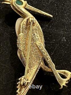 Vtg Ciner Brooch Bird Heron Pearl Clear Rhinestones Cabochon Signed Rare