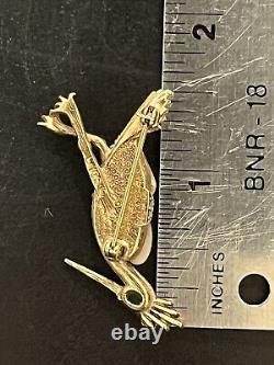 Vtg Ciner Brooch Bird Heron Pearl Clear Rhinestones Cabochon Signed Rare