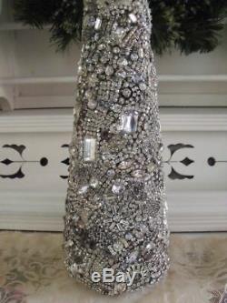 Vtg Clear Rhinestone Jewelry Christmas Tree, Earrings Brooches