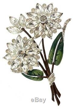 Vtg Collector Quality 4 CORO Dbl Flower Figural Enamel Rhinestone Brooch Pin