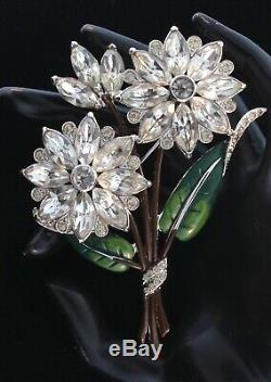 Vtg Collector Quality 4 CORO Dbl Flower Figural Enamel Rhinestone Brooch Pin