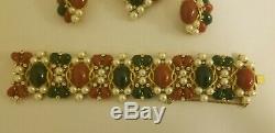 Vtg Crown Trifari Jewels of India Maltese Cross Bracelet Brooch Clip Earrings