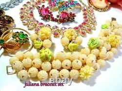 Vtg Designer Rhinestone Brooch Bracelet Lot Juliana Weiss Coro Crn Trifari 5 Set