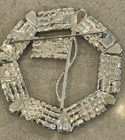 Vtg Dominique Red White (Clear) Blue Rhinestone Patriotic USA Flag Large Brooch