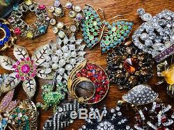 Vtg Estate Designer Rhinestone jewelry Brooch lot Of 81 Givenchy Kramer Weiss
