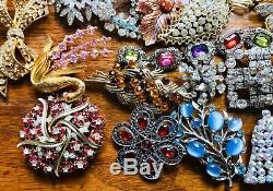 Vtg Estate Designer Rhinestone jewelry Brooch lot Of 81 Givenchy Kramer Weiss