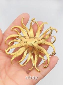 Vtg GIVENCHY Gold Tone Clear Rhinestone Sunflower Daisy Flower Brooch Pin