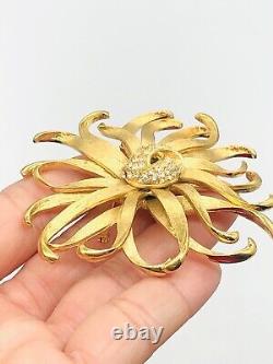 Vtg GIVENCHY Gold Tone Clear Rhinestone Sunflower Daisy Flower Brooch Pin