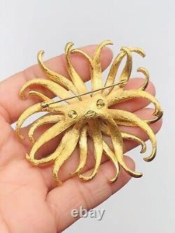 Vtg GIVENCHY Gold Tone Clear Rhinestone Sunflower Daisy Flower Brooch Pin