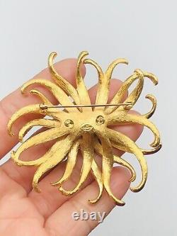 Vtg GIVENCHY Gold Tone Clear Rhinestone Sunflower Daisy Flower Brooch Pin