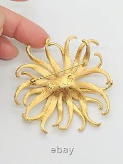 Vtg GIVENCHY Gold Tone Clear Rhinestone Sunflower Daisy Flower Brooch Pin